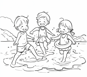 Smiling Kids Enjoying Waves