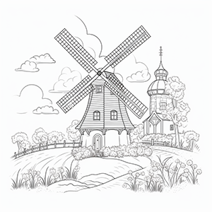 Windmill coloring page – Coloring corner