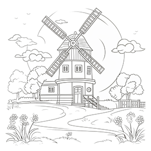 Windmill coloring page – Coloring corner