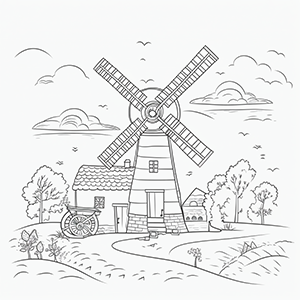 Free Windmill coloring pages – Coloring corner