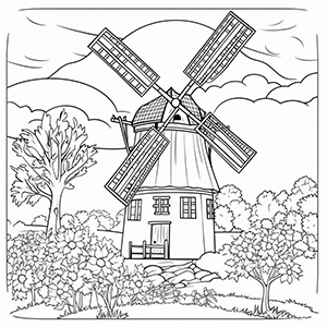 Windmill coloring page – Coloring corner