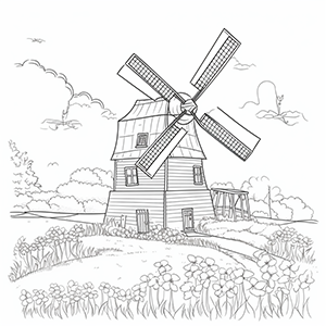 Windmill coloring page – Coloring corner